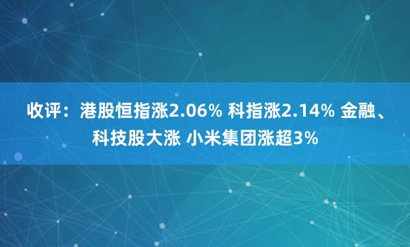 收评：港股恒指涨2.06% 科指涨2.14% 金融、科技股大涨 小米集团涨超3%